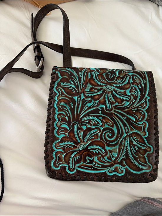 Patricia Nash Handbags - Patricia Nash Brown Leather Crossbody with Turquoise Detailing